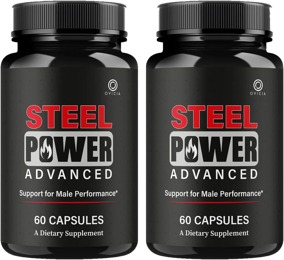 Steel Power 2-bottle men's health supplement package